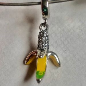 Rhinestone Banana Dangle Sterling Silver 925 charm